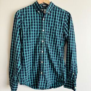 Mens J Crew Green + Navy Plaid Shirt XS